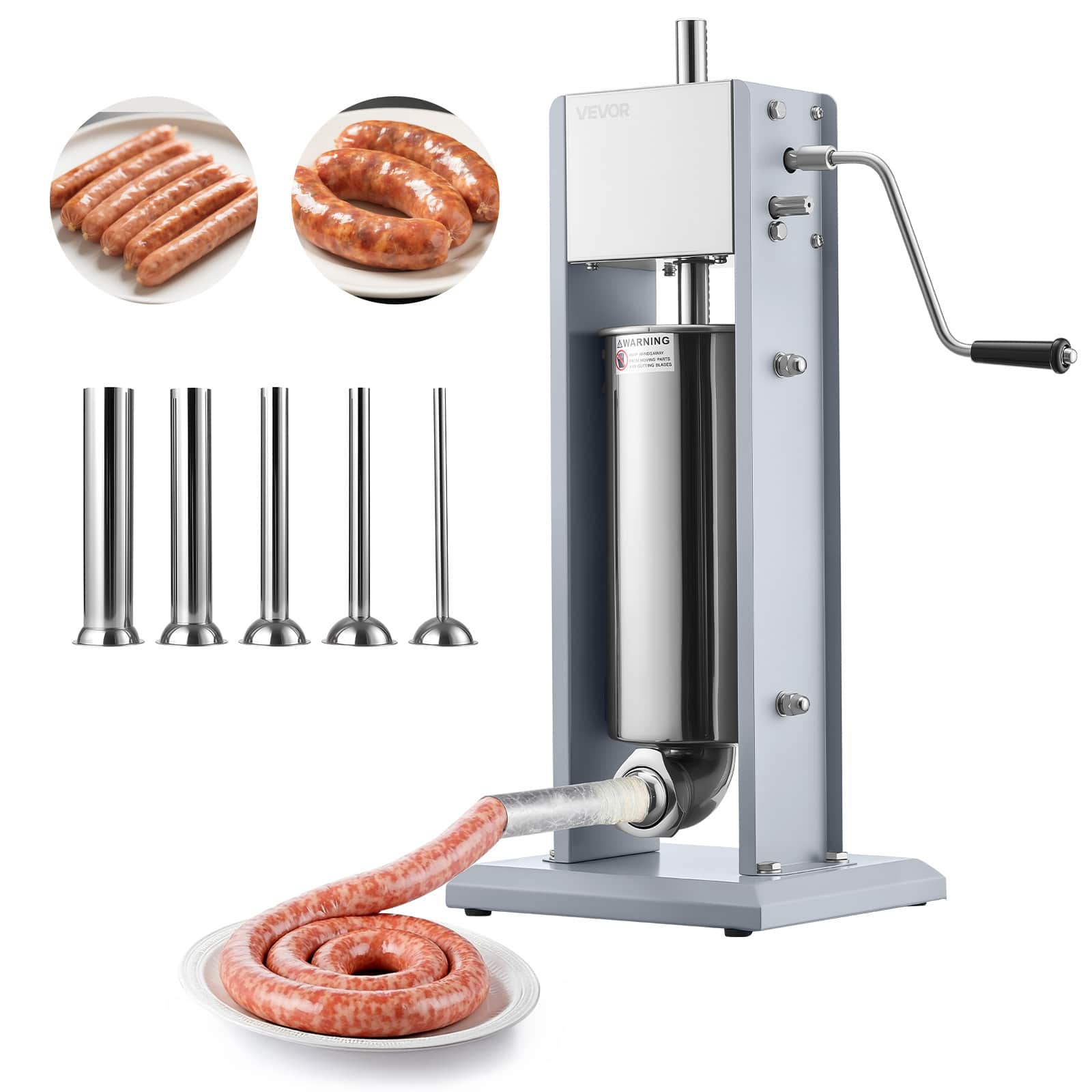 VEVOR - Manual Sausage Stuffer, 11 LBS / 5 L Vertical Meat Stuffer, Heavy Duty Sausage Casing Meat Stuffing Machine - Silver