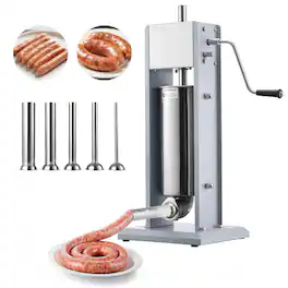 VEVOR - Manual Sausage Stuffer, 11 LBS / 5 L Vertical Meat Stuffer, Heavy Duty Sausage Casing Meat Stuffing Machine - Silver