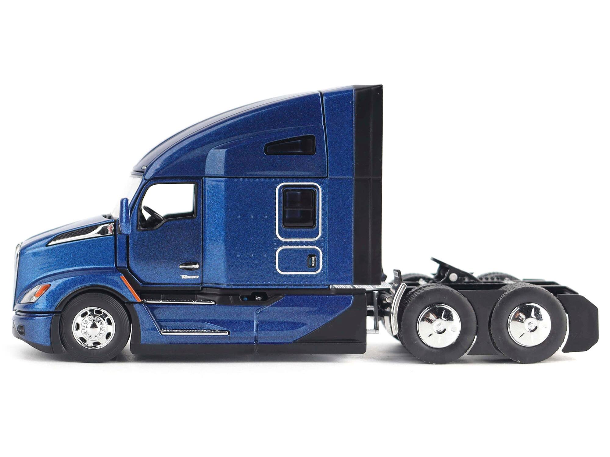 Back. Diecast Masters - Kenworth T680 Truck Tractor Deep Cerulean Blue Metallic "Transport Series" 1/50 Diecast Model by Diecast Masters - Metallic  Blue.