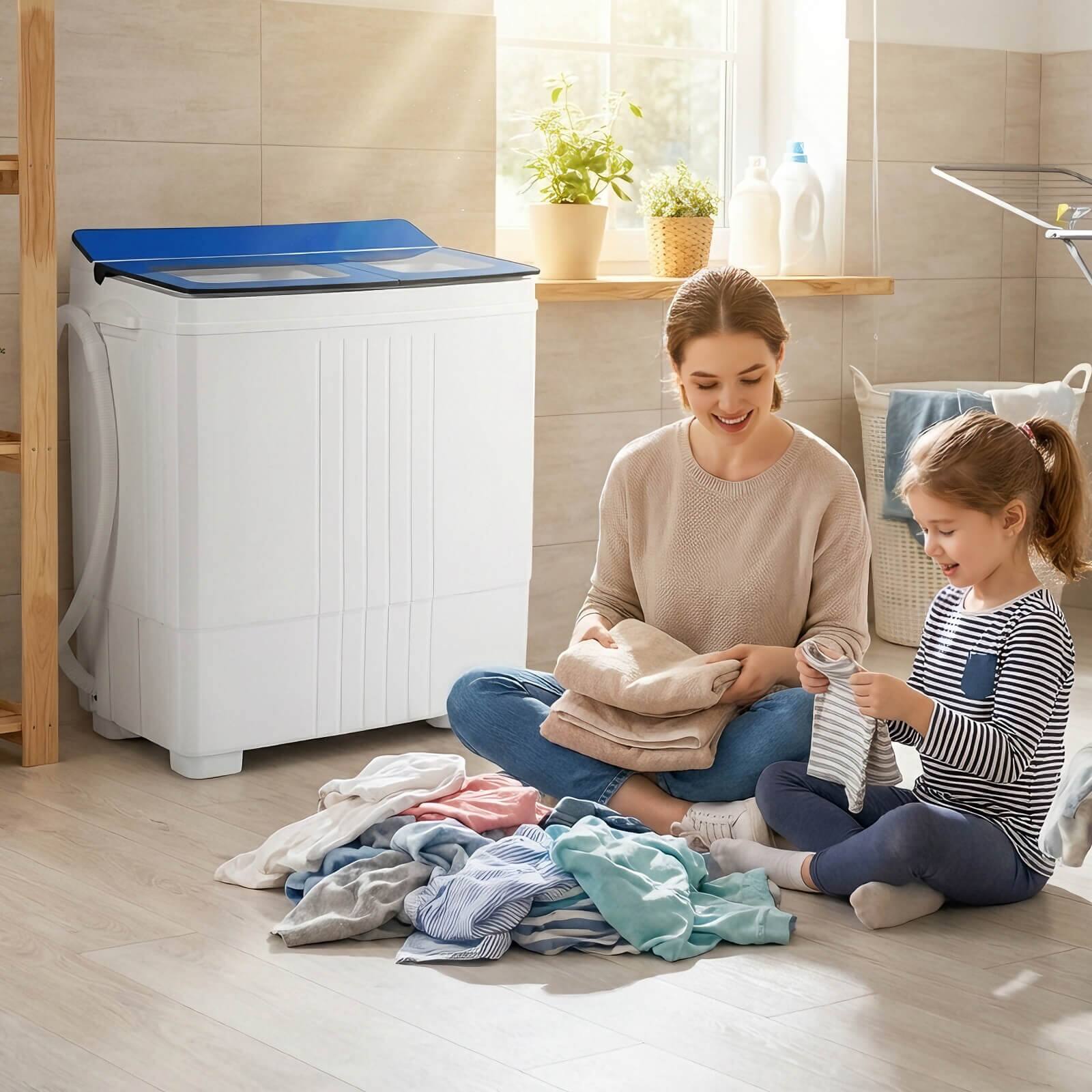 Alt View 1. Costway - Costway Portable Washing Machine, 20 lbs Compact Laundry Machine with 12 LBS Washer - Blue & White.