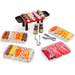 Topteng - 36-Piece BBQ Grill Play Set for Kids-Pretend Food Toys with Plates & Tools, Indoor/Outdoor Cooking Role-Play for Ages 3+