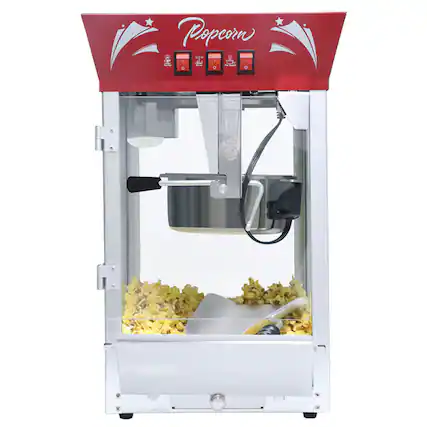 Front. HTUTWOO - 850W Countertop Popcorn Maker Machine - 12 Ounce Kettle Stainless Steel Popcorn Maker with Tempered Glass, Warming Deck - Red.