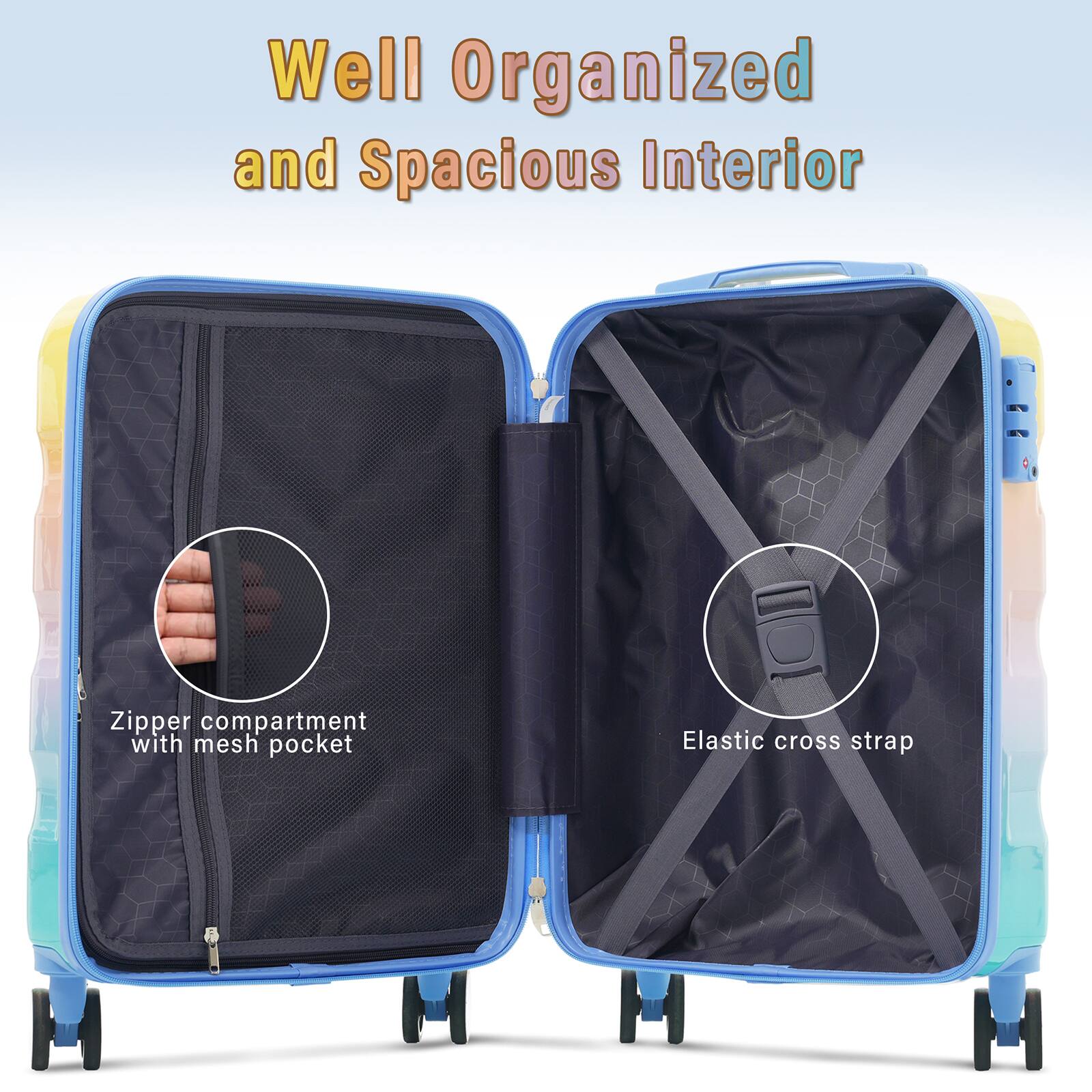 Well Organized and Spacious Interior

- Zipper compartment with mesh pocket
- Elastic cross strap