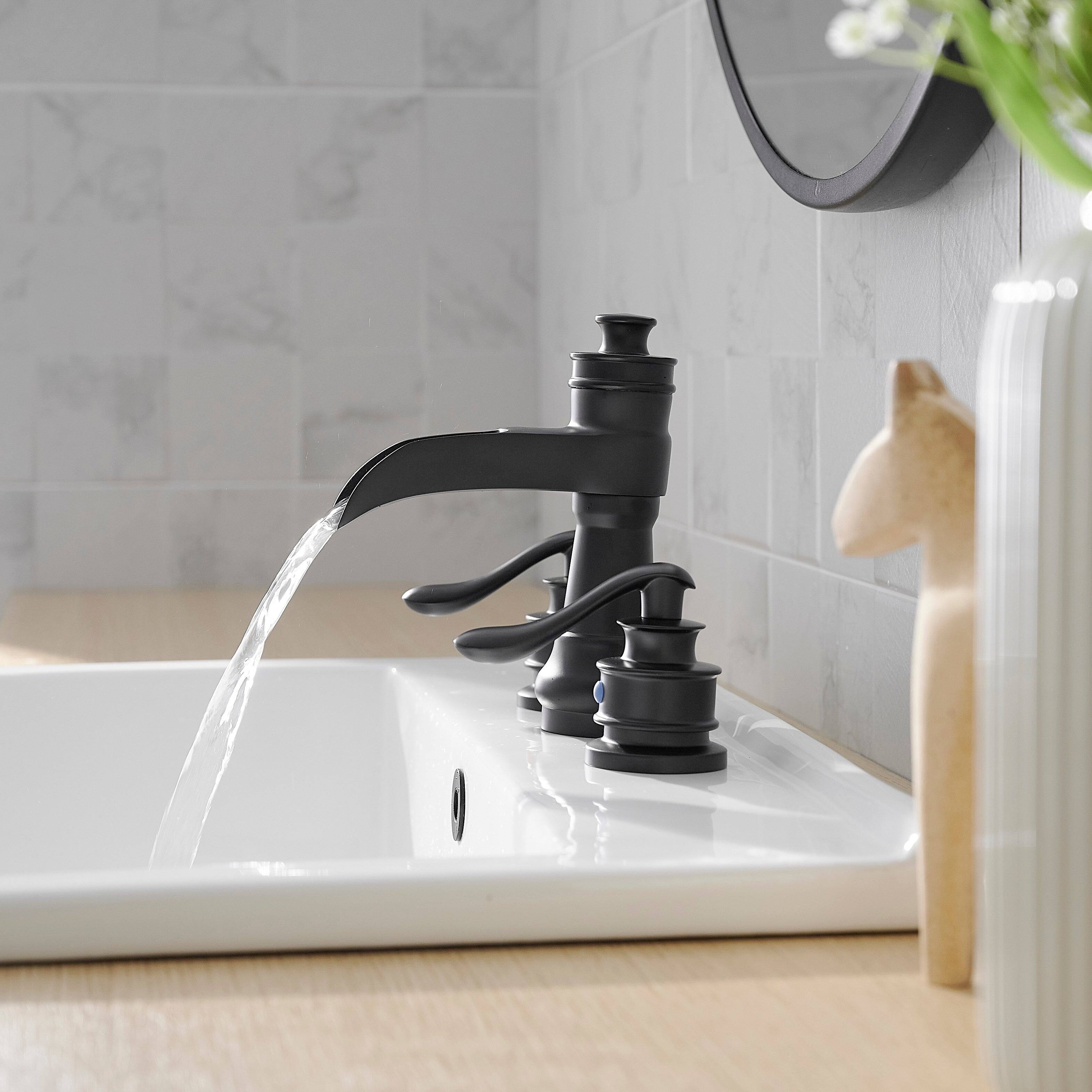 Alt View 10. Boyel Living - Waterfall 8 Inch Widespread 2 Handle Bathroom Faucet with Drain Assembly in Matte Black - Matte Black.