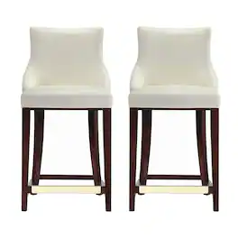 Manhattan Comfort - Shubert Modern Wood Upholstered Counter Stool - Set of 2 - Ivory