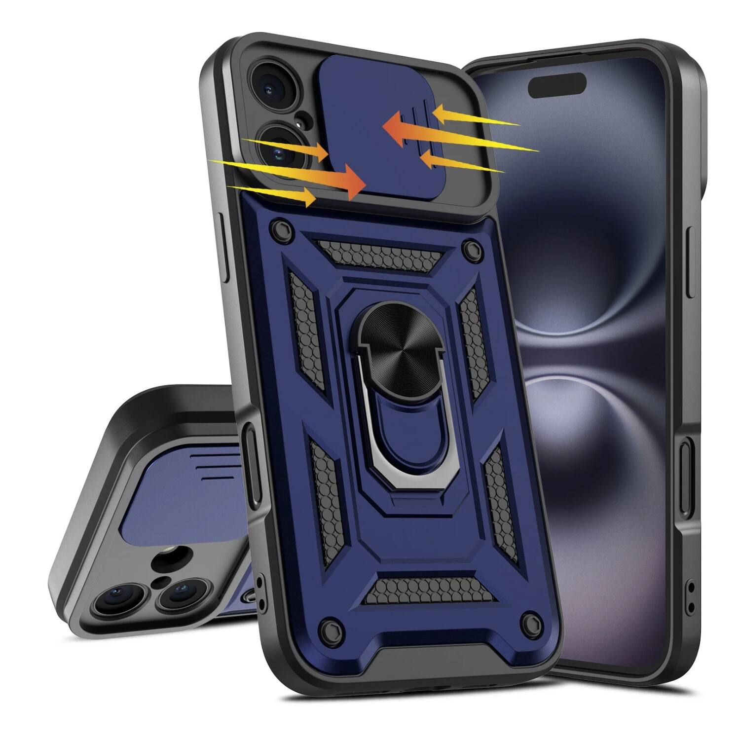 Back. Stock Preferred - Heavy-Duty Shockproof Case for iPhone 17 Pro Blue - Blue.