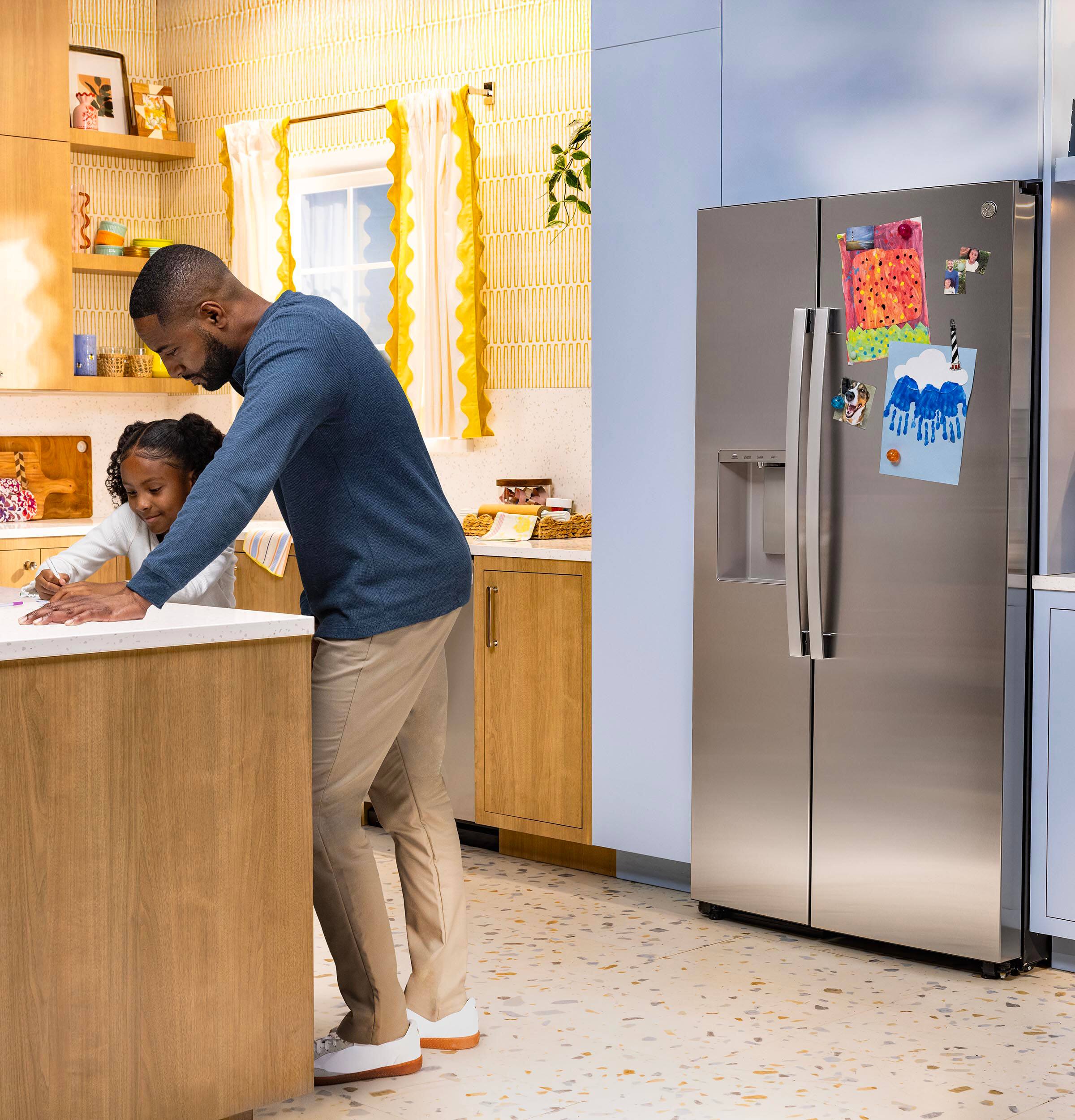 Alt View 21. GE - 36 in. Wide 23.5 Cu. Ft. Smart Counter-Depth Side-By-Side Refrigerator with LED Light Walls and Extra Tall Dispenser - Stainless Steel.