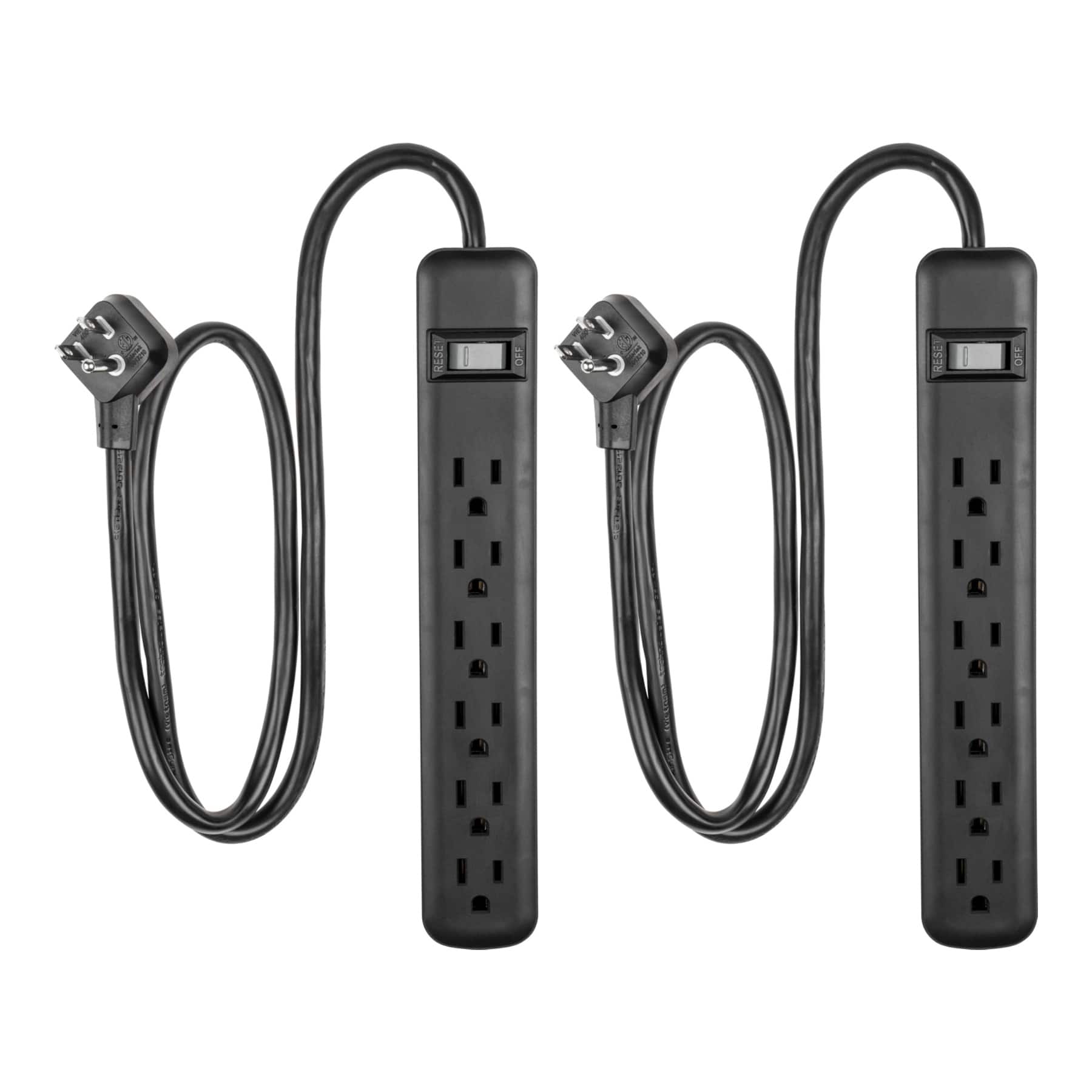 Dazzed Corner - Power Strip,6-Outlet Surge Protector 2 Pack, 3 Ft Extension Cord - Black