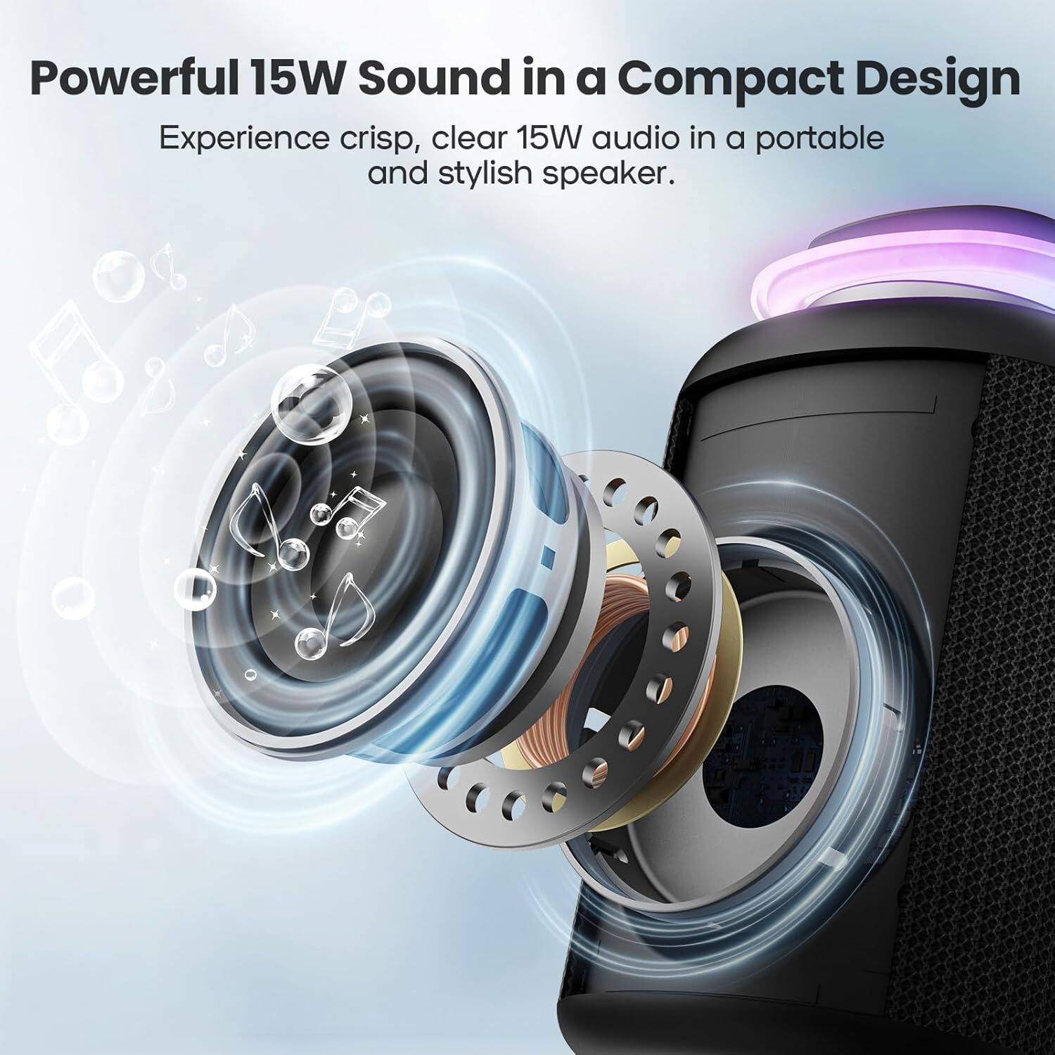 Powerful 15W Sound in a Compact Design
Experience crisp, clear 15W audio in a portable and stylish speaker.