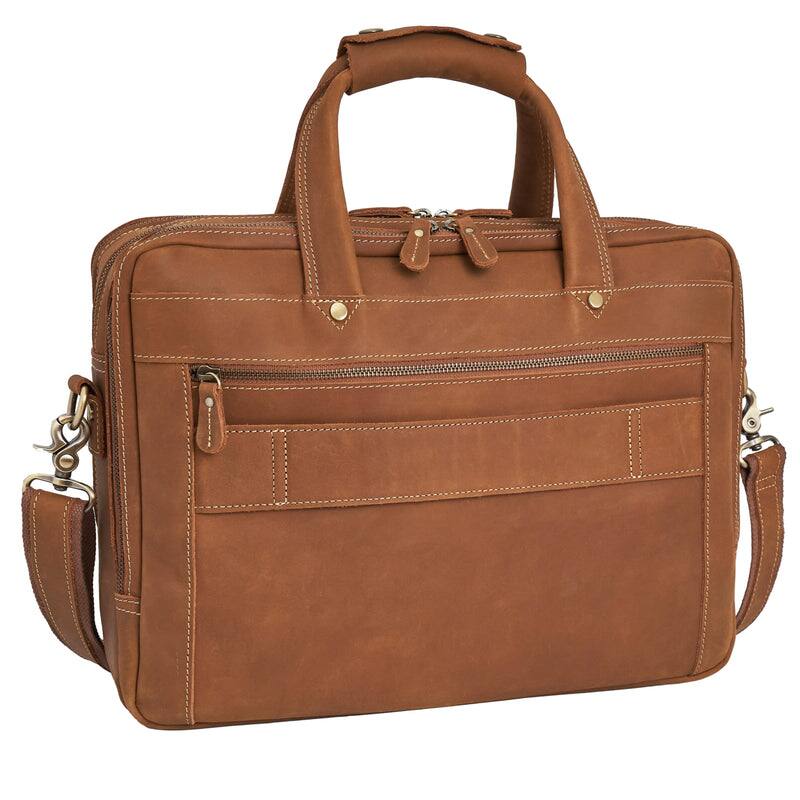 Back. Luxorro - Leather Briefcase for men. Fits 15" Laptops - Light Brown.