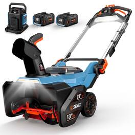 SENIX - X6 60V Max* 21" Cordless Single-Stage Snow Blower, Brushless (2 8.0 Ah Batteries & Charger Included) - Blue