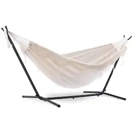 Vivere - Double Cotton Hammock, Comfortable Daybed with Steel Stand, 9', Natural - Off-White
