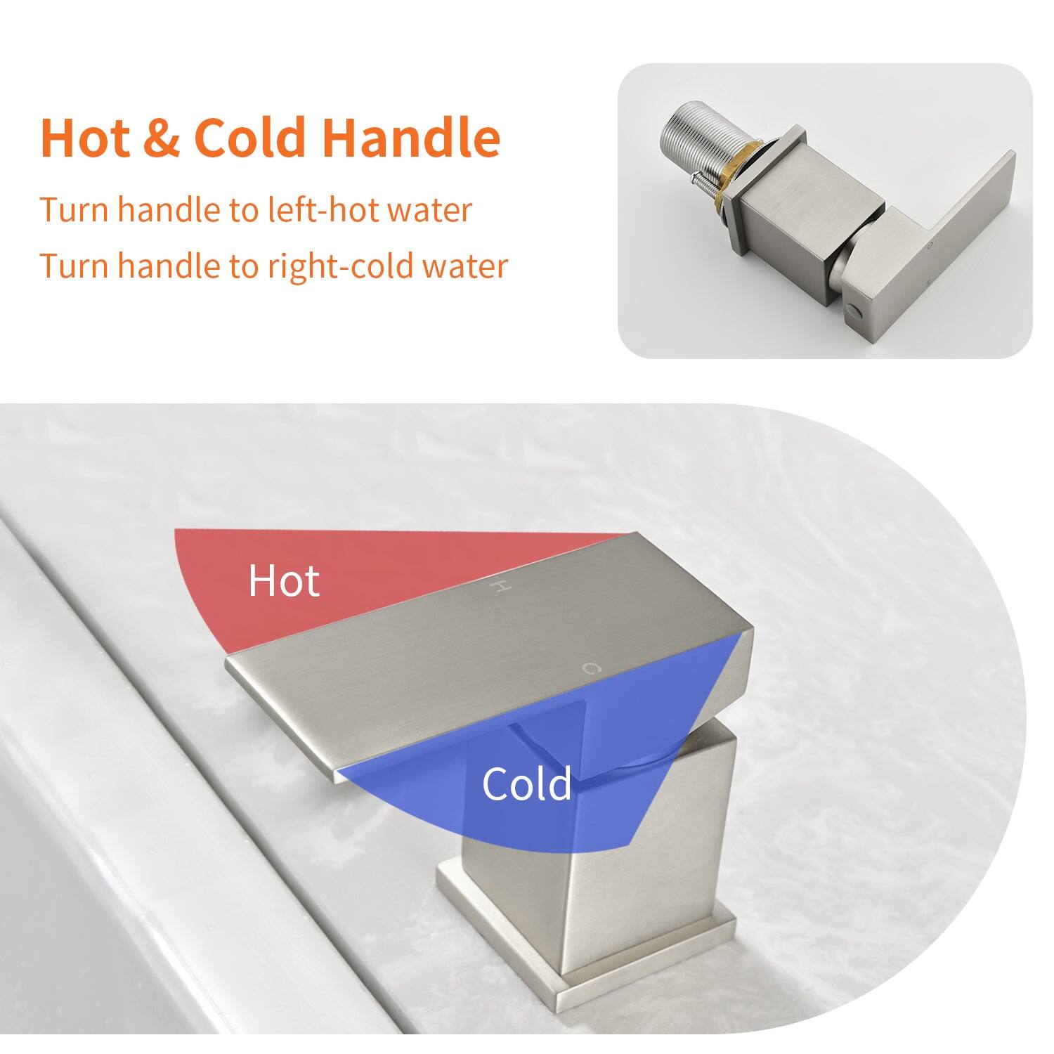 Hot & Cold Handle

Turn handle to left - hot water  
Turn handle to right - cold water  

Hot  
Cold