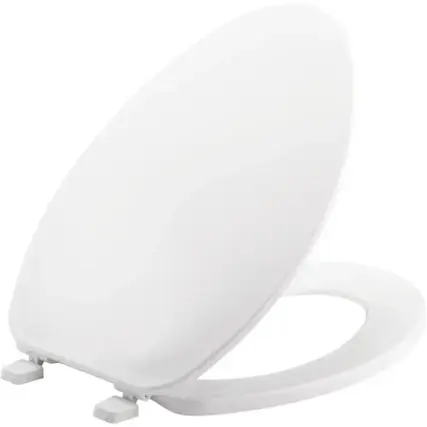 Front. BEMIS - Bemis Elongated Plastic Toilet Seat in White with Top-Tite Hinge - White.