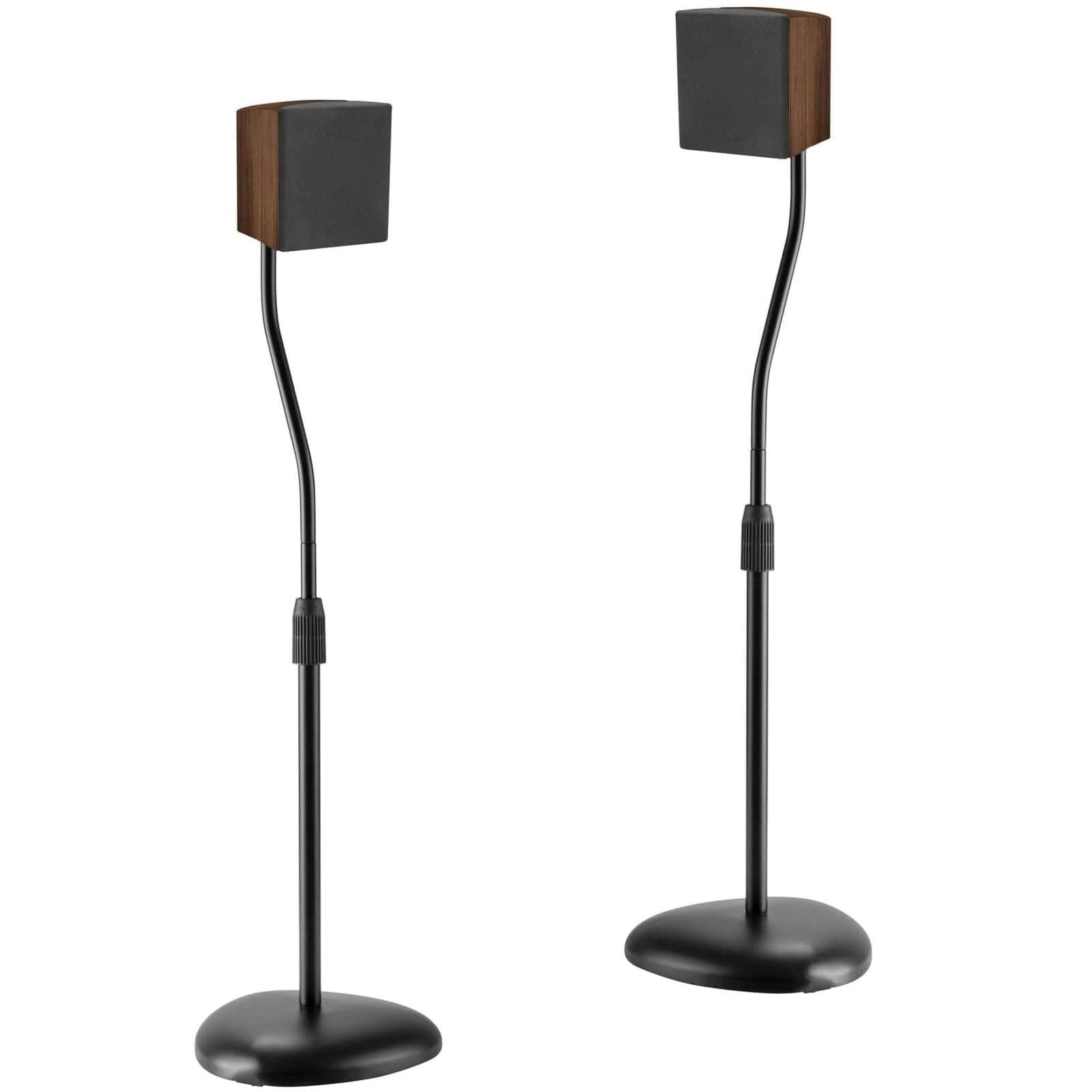 Left. Mount-It! - Height Adjustable Speaker Floor Stands 2‑Pack with Tilt & Swivel for Home Audio & Studio Use - Black.