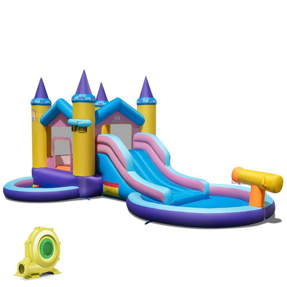 Front. Resenkos - 6-in-1 Inflatable Kids Water Park - Equipped with 735W Blower for Quick Inflation - Summer Backyard Play Toy.