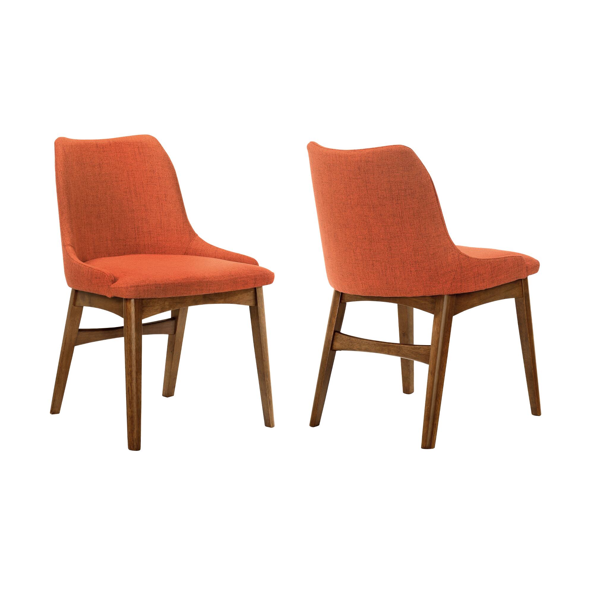 Front. Armen Living - Azalea Orange Fabric and Walnut Wood Dining Side Chairs - Set of 2 - Orange.