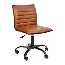 Emma + Oliver - Low Back Designer Armless Ribbed Swivel Task Office Chair - Brown Vinyl/Black Frame