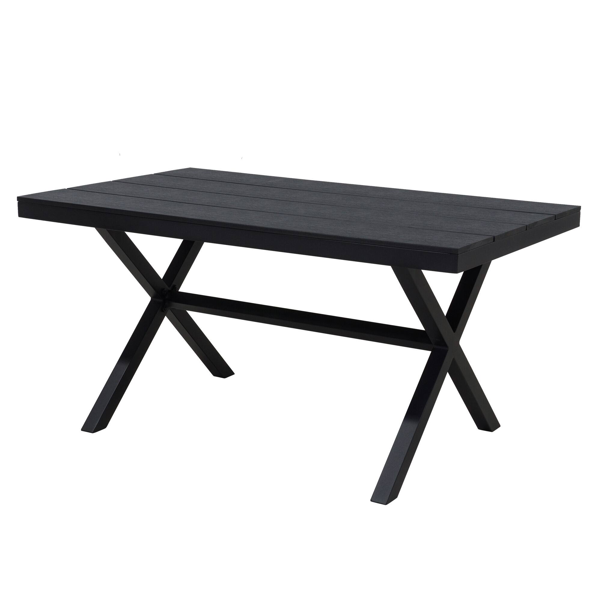 Front. Mondawe - 59" Outdoor Dining Table with Plastic Wood Surface - Black.