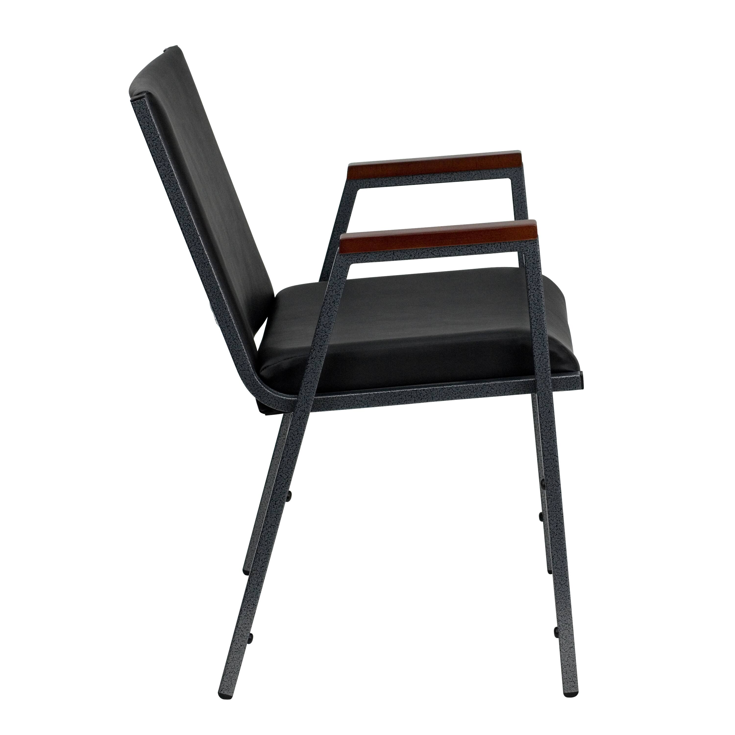 Alt View 5. Emma + Oliver - Heavy Duty Reception/Guest Stack Chair with Arms - Black Vinyl.