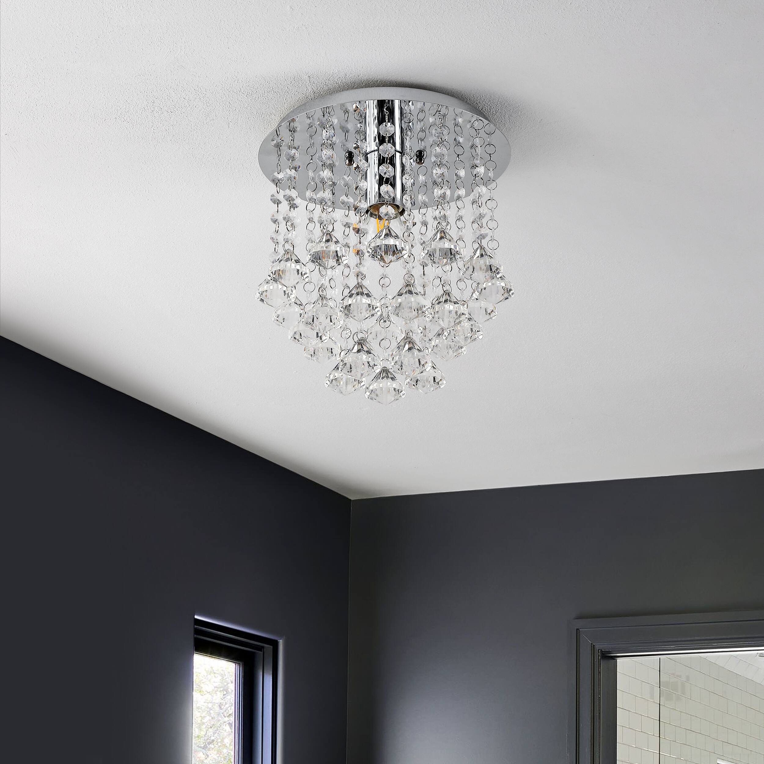 Alt View 4. Jonathan Y - Lillibet 9.88" 1-Light Traditional Transitional Iron LED Semi Flush Mount, Chrome/Clear - Chrome.