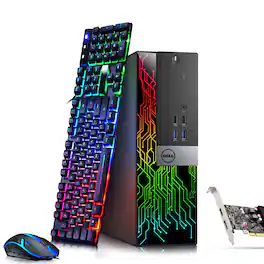 Dell - Refurbished Excellent - OptiPlex RGB SFF Gaming Desktop PC - Intel i7-6th - 16GB RAM - 256GB SSD - NVIDIA GT 1030 - RGB K & M - Wi-Fi - Win11 - Black