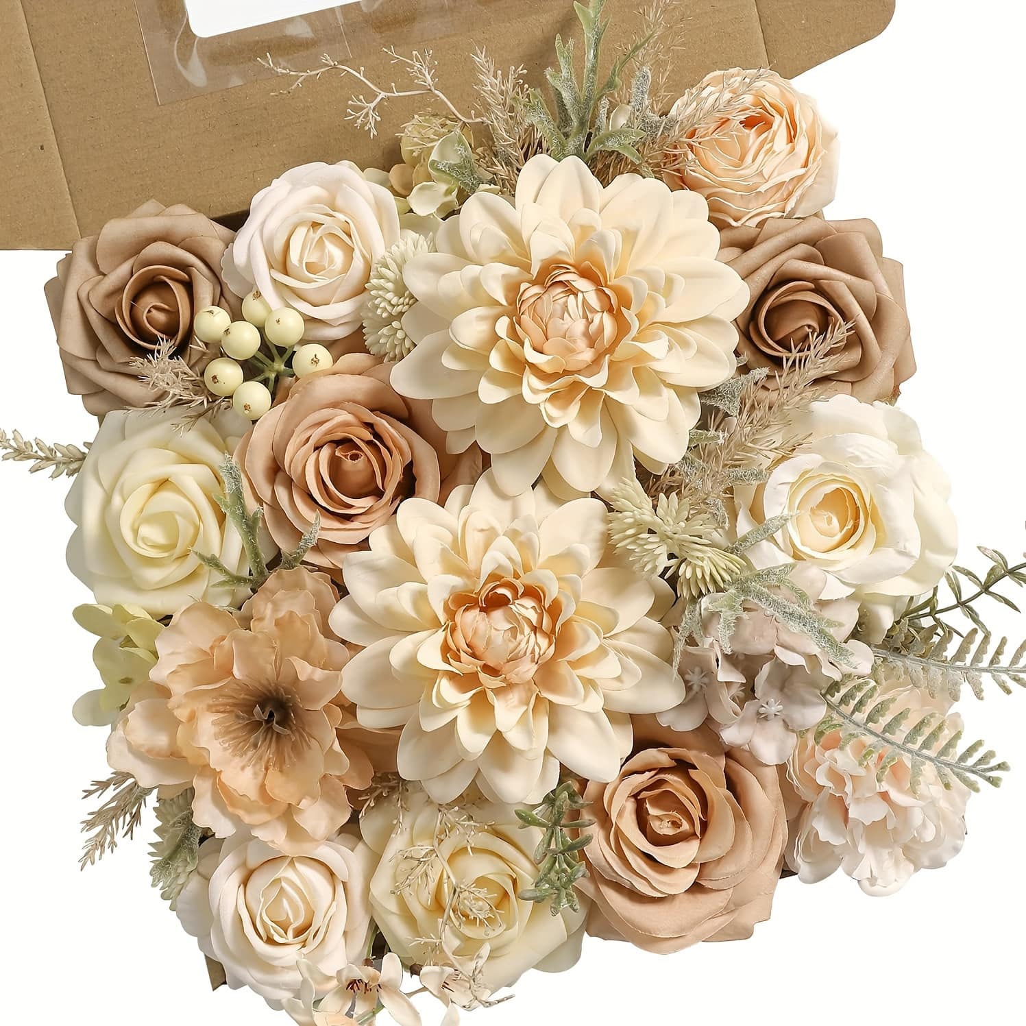 Auledio - Set of 1 Artificial Rose Set - Silk Rose Combo - Silk Flowers for DIY Wedding & Home Decor, Color - Nude