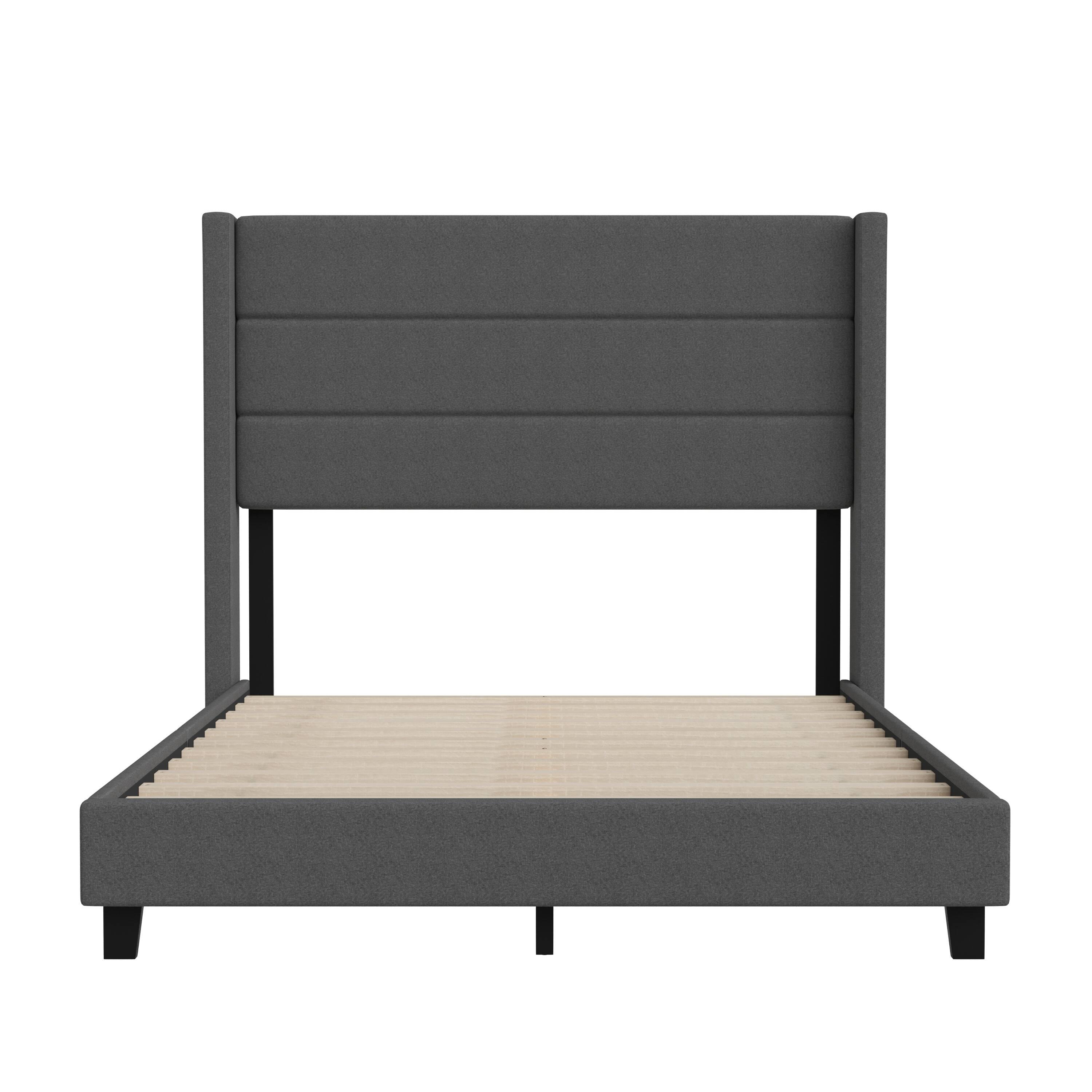 Alt View 9. Emma + Oliver - Upholstered Platform Bed with Wingback Headboard - Charcoal.