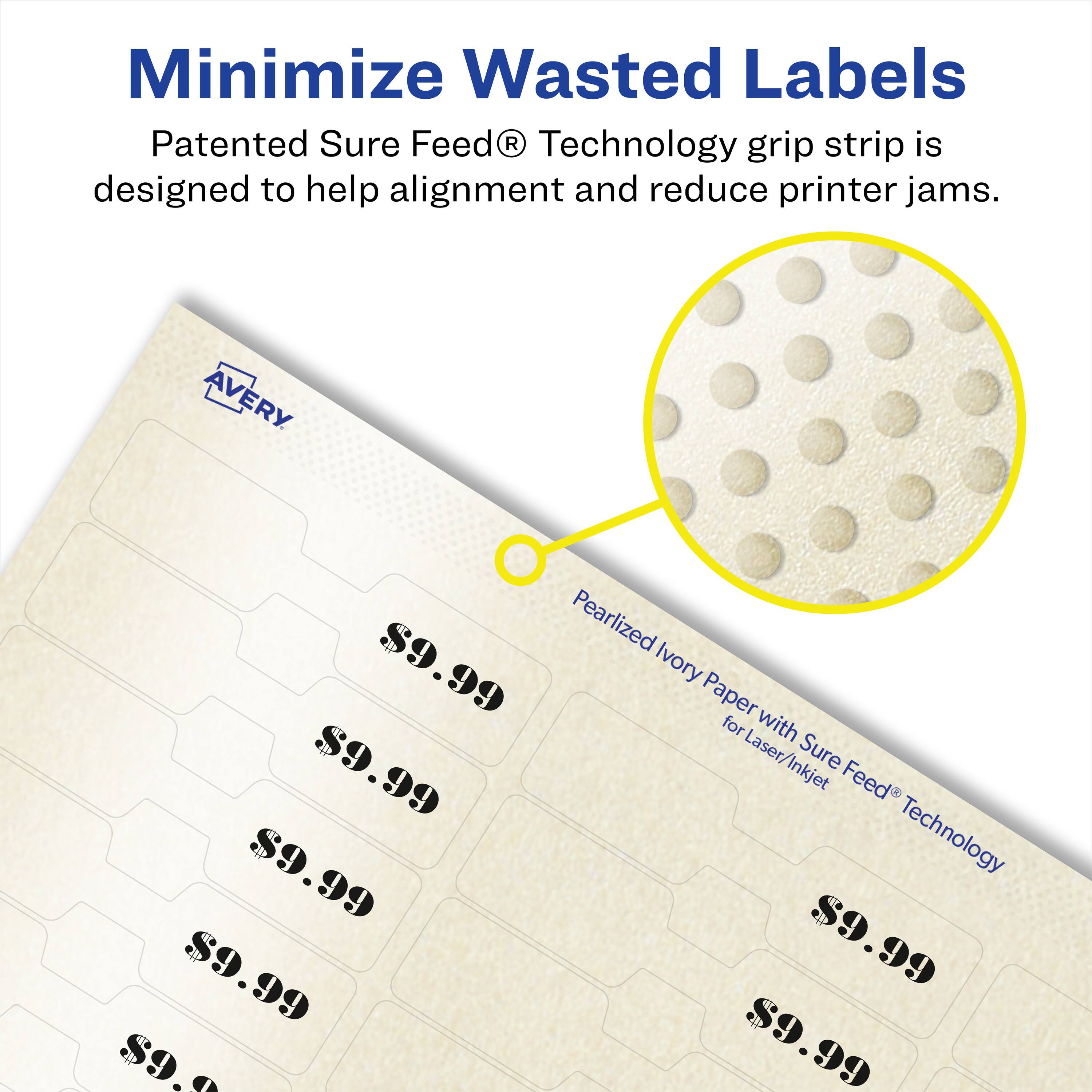 Minimize Wasted Labels

Patented Sure Feed® Technology grip strip is designed to help alignment and reduce printer jams.

AVERY Pearlized Ivory Paper for Laser/Inkjet

$9.99
