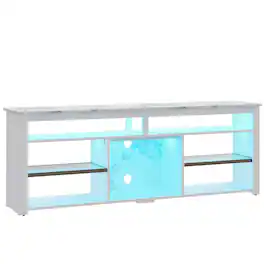 Bestier - 70" Gaming TV Console for TVs up to 75" featuring LED Lighting Storage and Adjustable Shelves - White