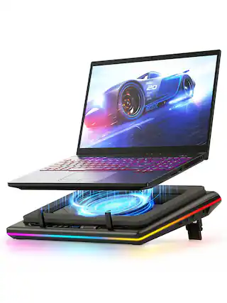 Front. HongFei - V12 Gaming Laptop Cooling Pad, RGB Laptop Cooler, Cooling Fan Stand with 5.5 Inch Turbofan, for 15.6-19in Laptop - Black RGB.