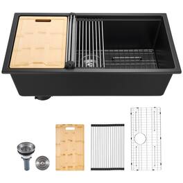 VEVOR - 33 inch Kitchen Sink Workstation,Undermount Granite Sink,Drop-In Single Bowl Farmhouse Basin with Multiple Accessories - Black