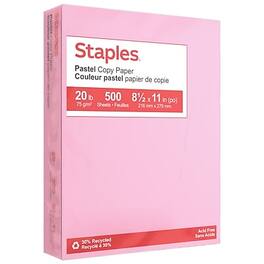 Staples - Pastel 30% Recycled Color Copy Paper, 20 lbs., 8.5" x 11", 500/Ream - Pink