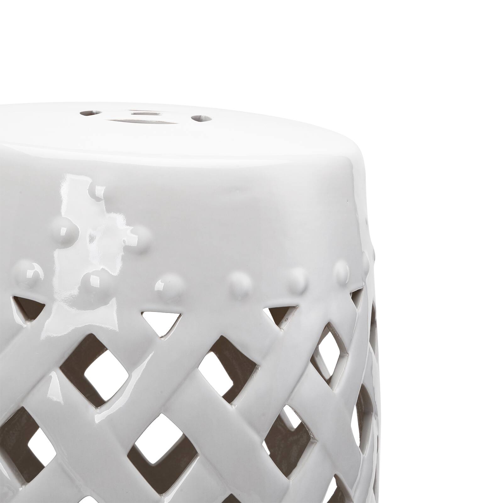 Alt View 8. Outsunny - 13" x 18" Ceramic Garden Stool with Woven Lattice Design & Glazed Strong Materials Decorative Outdoor Stool - White.