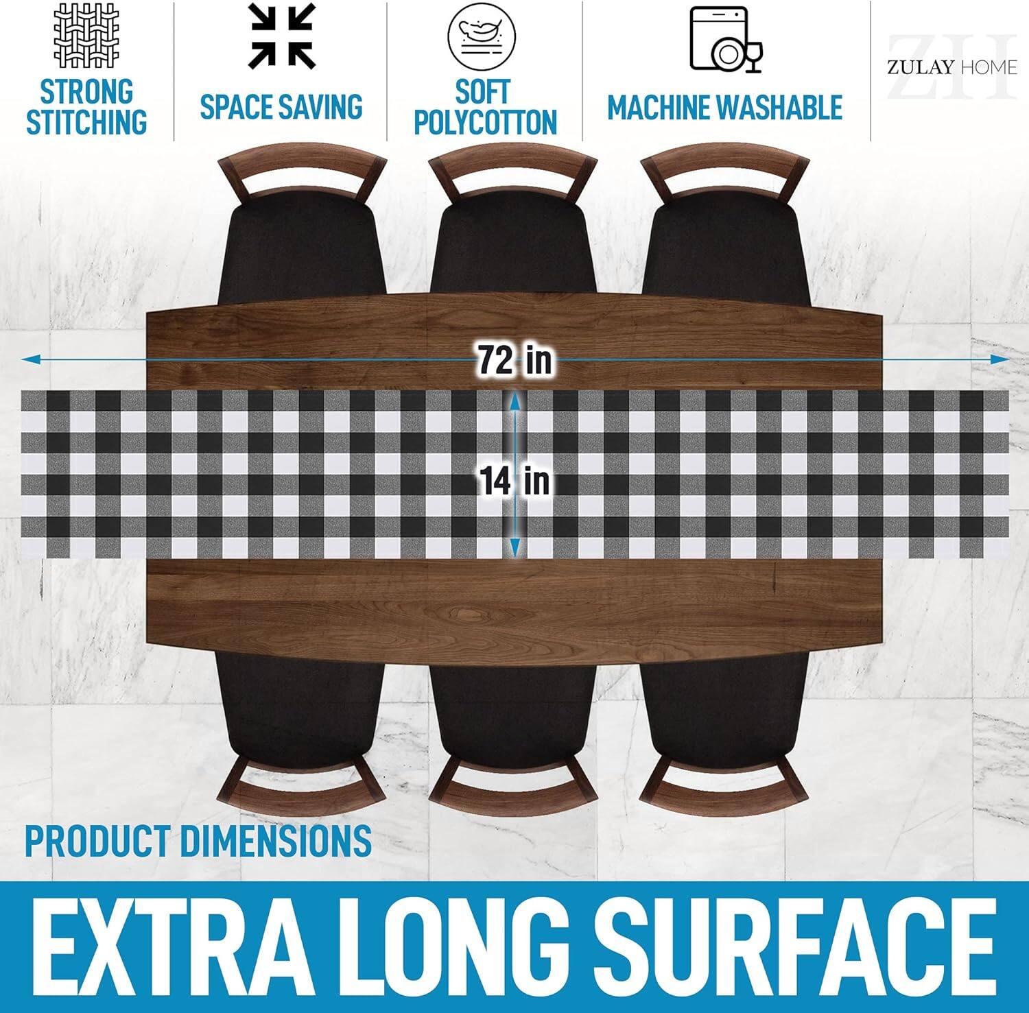 STRONG STITCHING  
SPACE SAVING  
SOFT POLYCOTTON  
MACHINE WASHABLE  

PRODUCT DIMENSIONS  
72 in  
14 in  

EXTRA LONG SURFACE