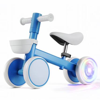 Front. Wisairt - Toddler Balance Bike - 4-Wheel No-Pedal Ride-On with Light-Up Wheels for Ages 10-36 Months - Blue.