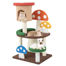 Gymax - 41'' Mushroom Cat Tree Tower Indoor Kitten Activity Center w/ Natural Sisal Posts