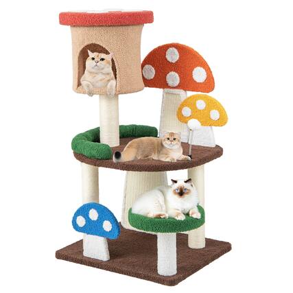 Front. Gymax - Gymax 41'' Mushroom Cat Tree Tower Indoor Kitten Activity Center w/ Natural Sisal Posts.