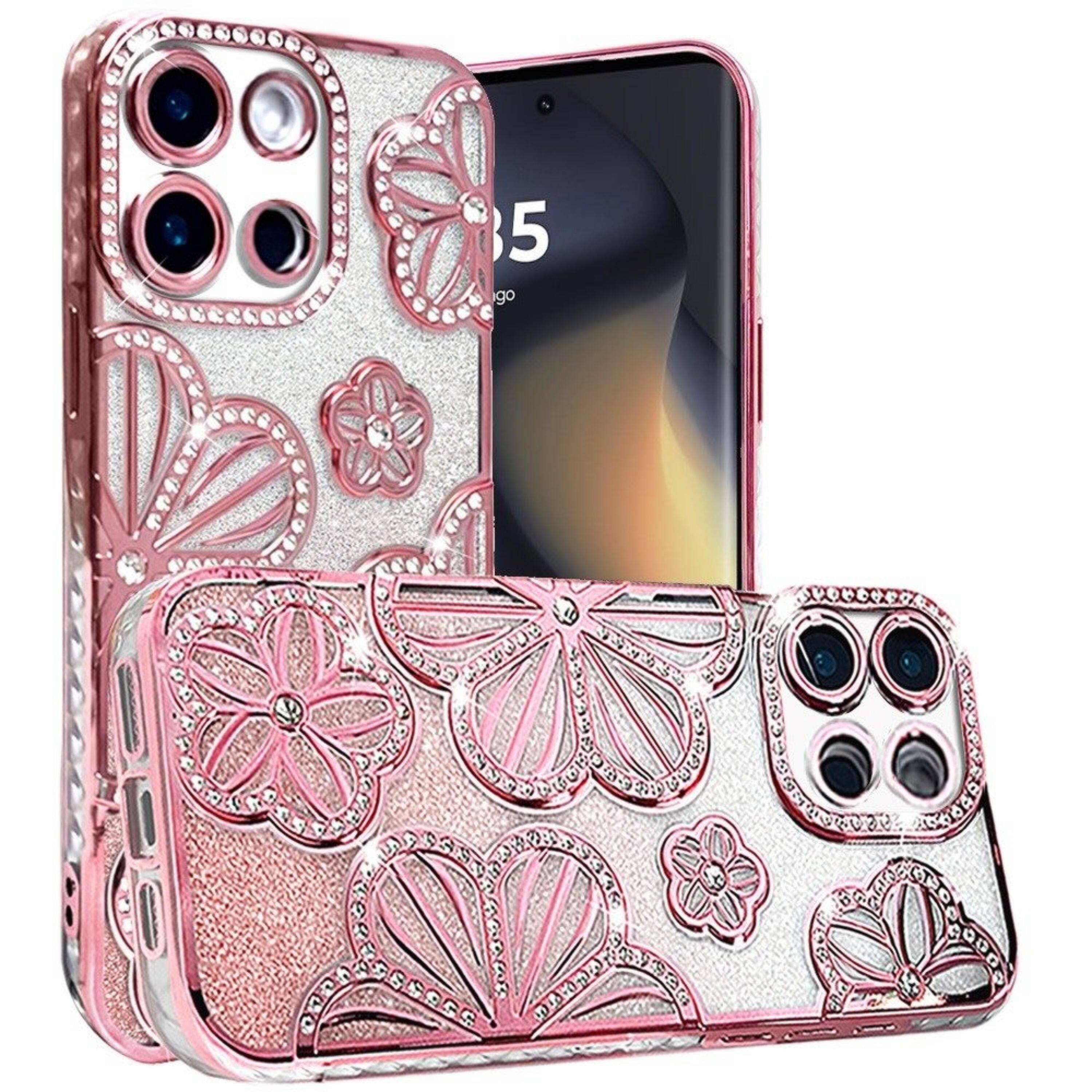 Front. Kitcheniva - Bling Floral 3D Glitter Rhinestone Phone Cover For Motorola Edge 2025 Rose Gold - Rose Gold.