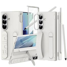 Dteck - For Samsung Galaxy Z Fold8 Ultra Case Built-in Screen Protector Shockproof Pen Slot Silicone Wristband Hinge Cover+Pen - White