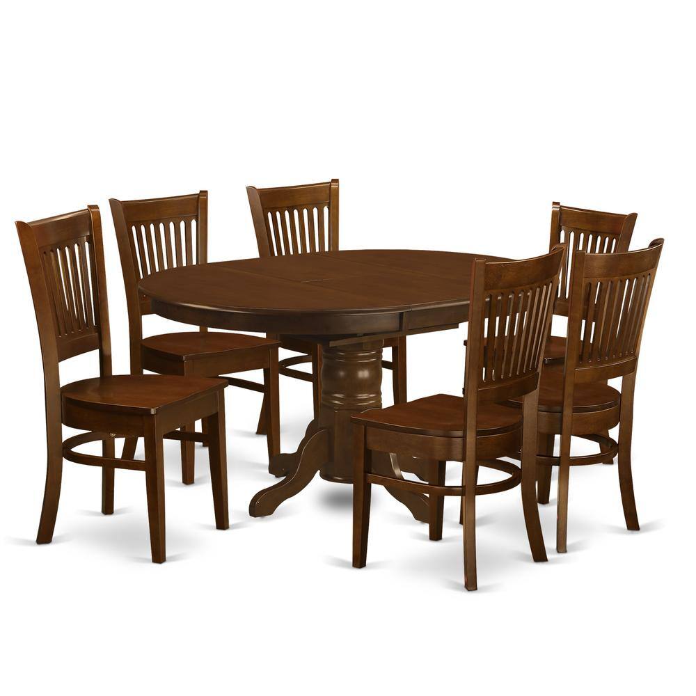 Left. East West Furniture - 7 Pc set Kenley Dinette Table with a Leaf and 6 hard wood Seat Chairs in Espresso . - Espresso.