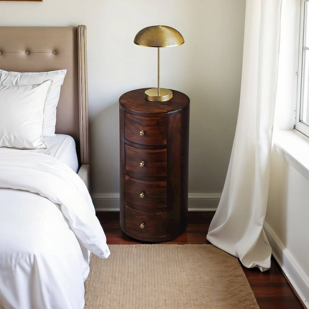 Alt View 1. Starlight Canyon Home - Round End Table with Storage – Side Table with Drawer in Brown Wood - Medium Brown.