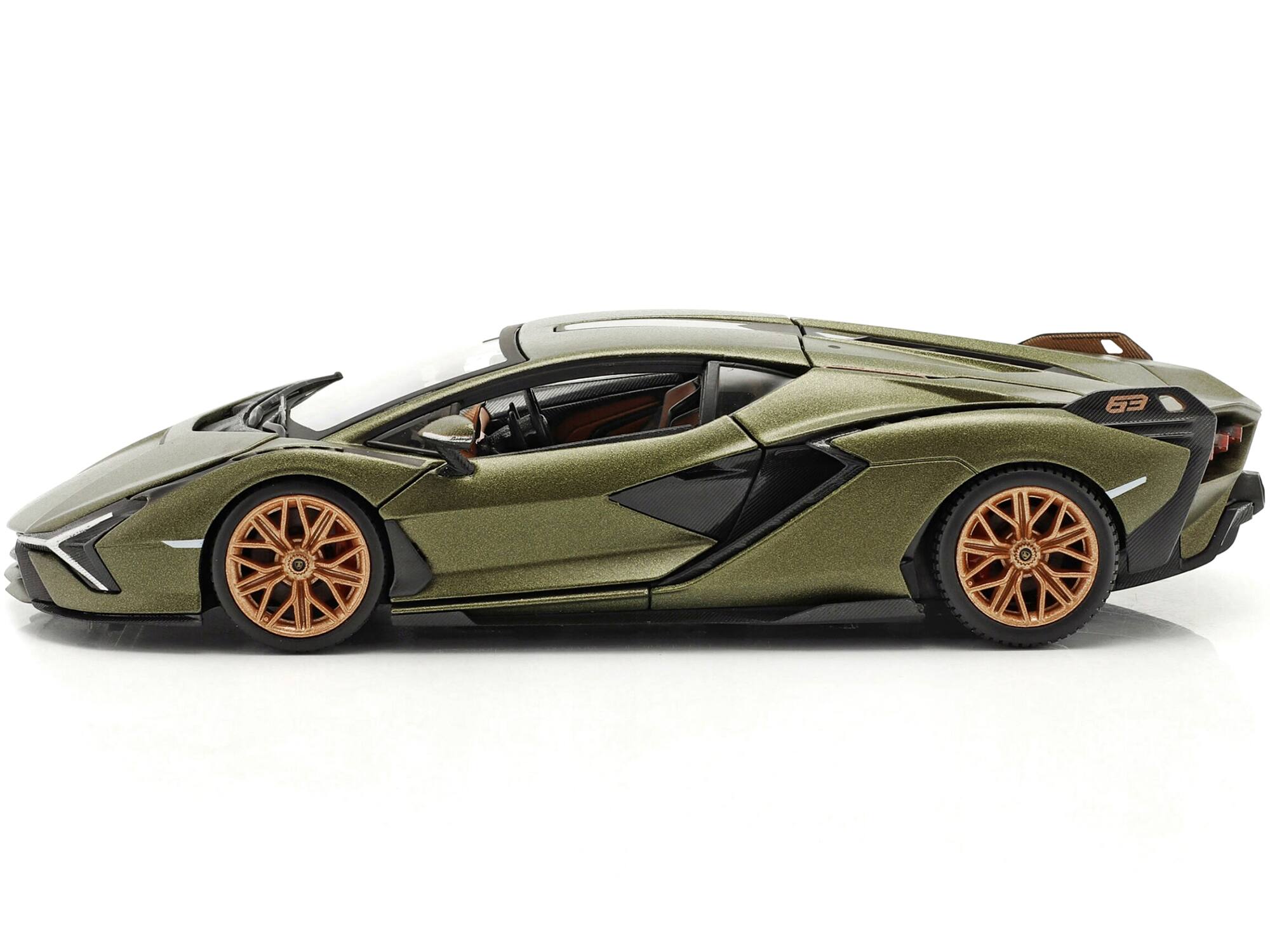 Alt View 2. Bburago - Lamborghini Sian FKP 37 Matt Green Metallic with Copper Wheels 1/24 Diecast Model Car by Bburago.