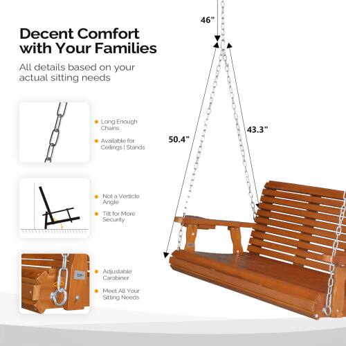 Decent Comfort with Your Families  
46"  
All details based on your actual sitting needs  
Long Enough Chains Available for Ceilings | Stands  
50.4" 43.3"  
Not a Vertical Angle Tilt for More Security  
Adjustable Carabiner  
Meet All Your Sitting Needs