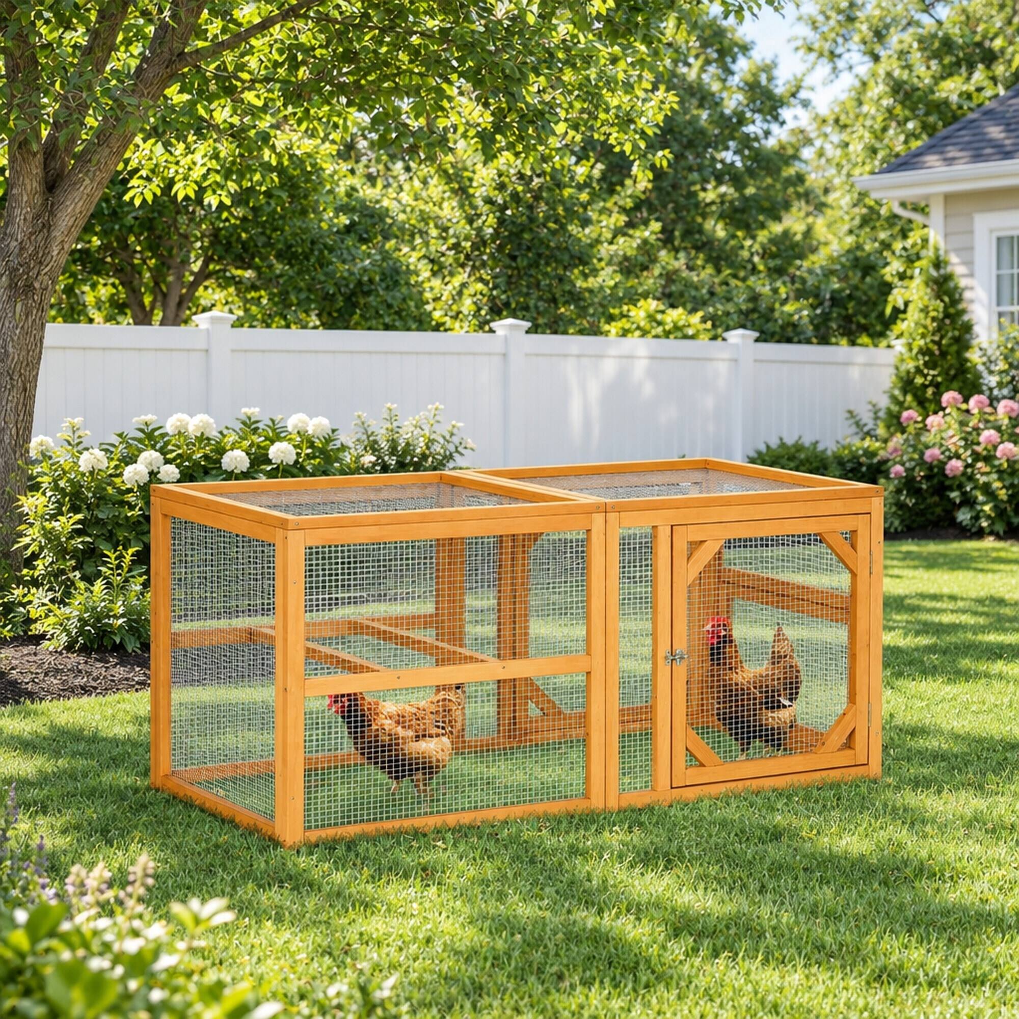 Alt View 2. RYHNUYNE - 55 in Wooden Chicken Coop Expansion, Combinable Run, Climate-Safe Paint, Wire Fencing, 25 in H.