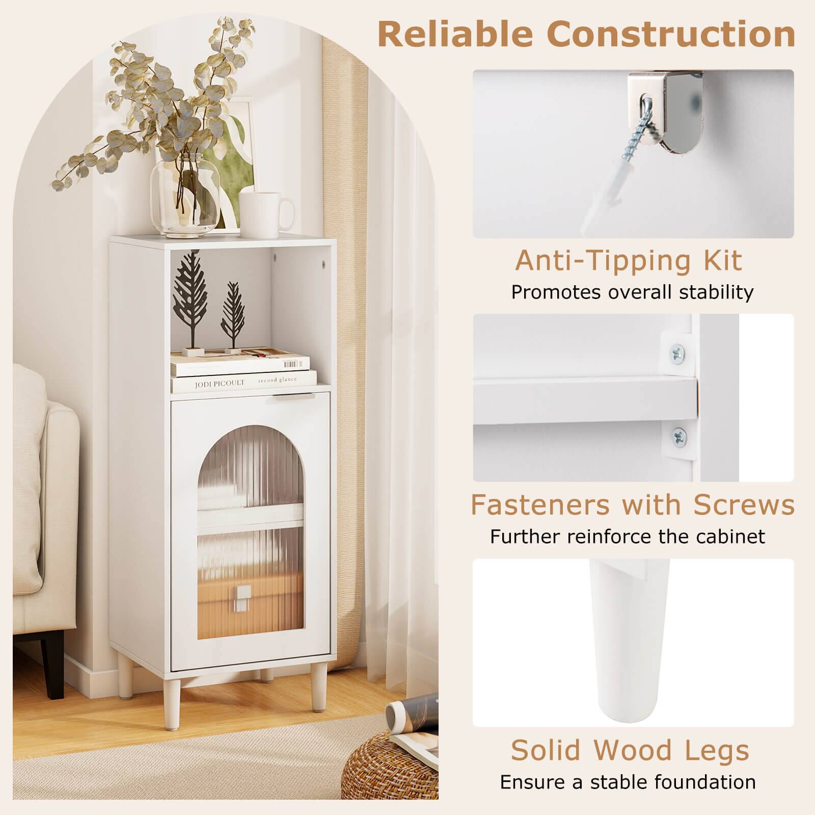 Reliable Construction

- Anti-Tipping Kit
  - Promotes overall stability

- Fasteners with Screws
  - Further reinforce the cabinet

- Solid Wood Legs
  - Ensure a stable foundation