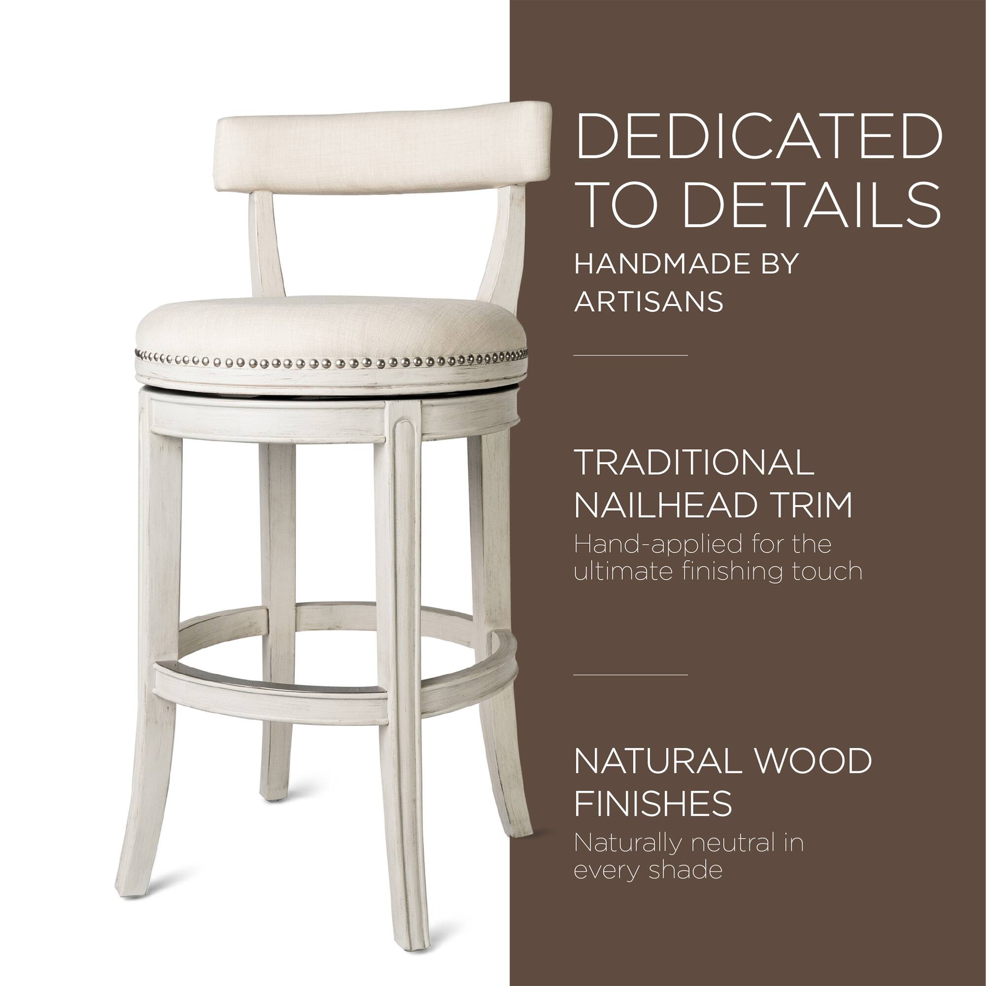 DEDICATED TO DETAILS  
HANDMADE BY ARTISANS  

TRADITIONAL NAILHEAD TRIM  
Hand-applied for the ultimate finishing touch  

NATURAL WOOD FINISHES  
Naturally neutral in every shade