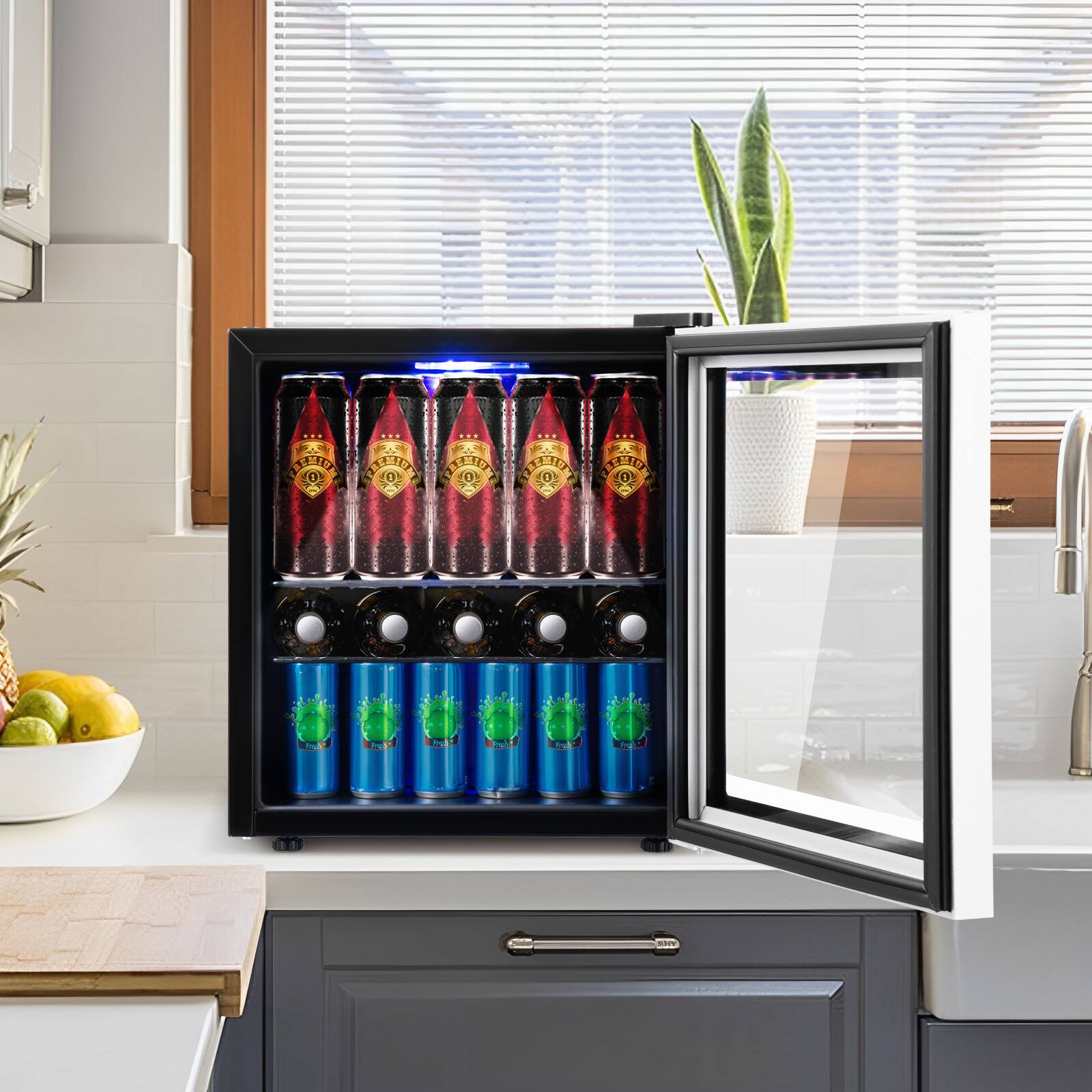 Alt View 3. Sugift - 60 Can Beverage Mini  Refrigerator with Glass Door - Black.