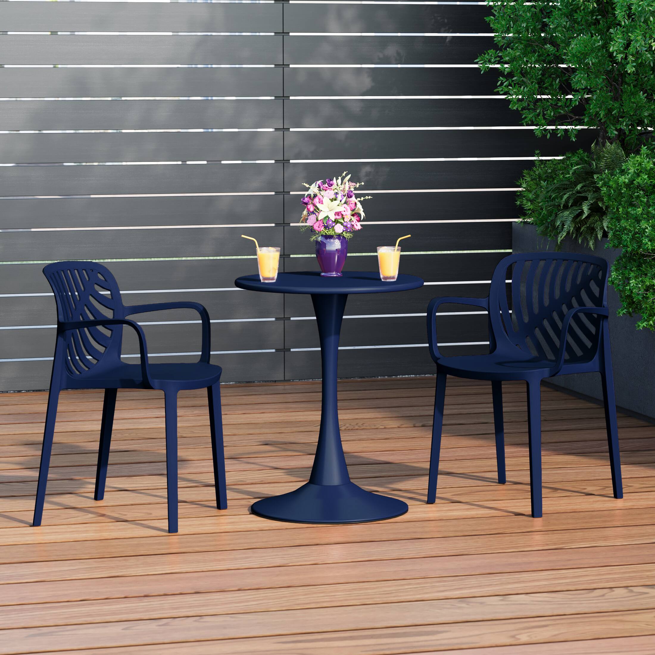 Angle. WestinTrends - WestinTrends Playa 3-Piece Outdoor Indoor Metal Patio Dining Table Set With Stackable Patio Chairs - Navy Blue.