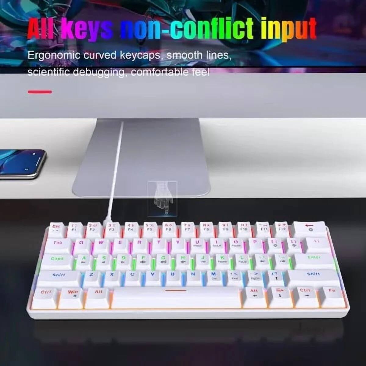 All keys non-conflict input  
Ergonomic curved keycaps, smooth lines, scientific debugging, comfortable feel